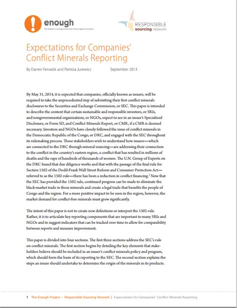 New Report Expectations For Companies Conflict Minerals Reporting