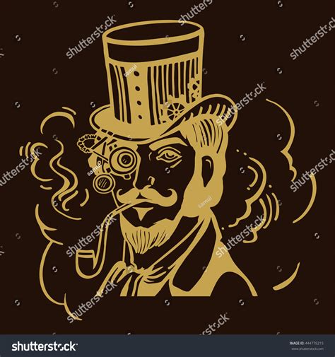 Steampunk Man Top Hat Glasses Beard Stock Vector Royalty Free