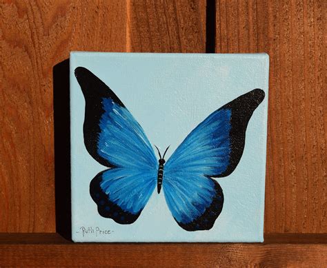 Beautiful Blue Butterfly Painting On 6x6 Canvas Art And Collectibles