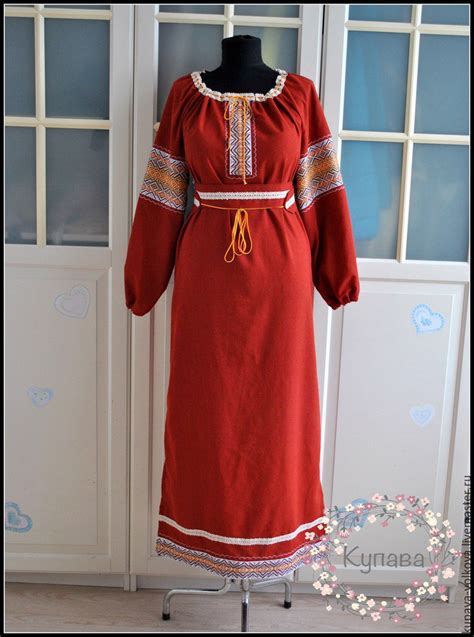 Льняное платье Купава длинное русское славянское заказать на Ярмарке Мастеров avppjru