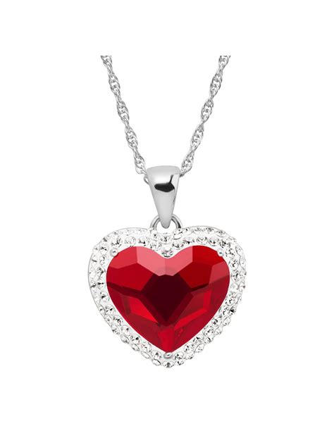 Crystaluxe Womens Crystaluxe Red Heart Halo Pendant Necklace With Swarovski Crystals In