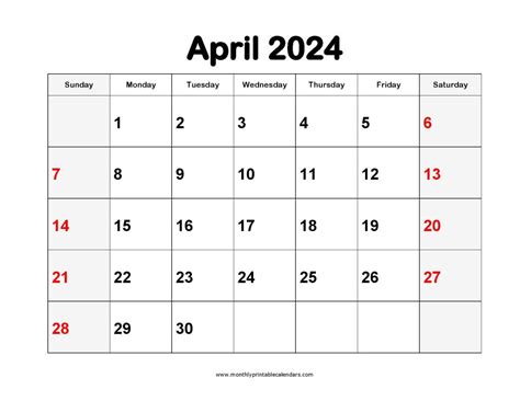 Printable April 2024 Calendar Template Monthly Pdf