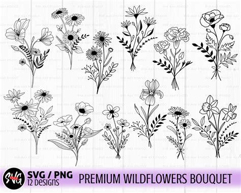 Wildflower Svg Bouquet Svg Bundle Floral Svg Flower Svg Etsy Finland