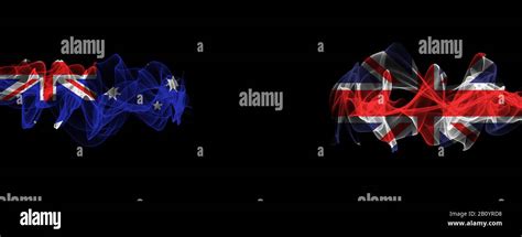 Flags Of Australia And United Kingdom On Black Background Australia Vs