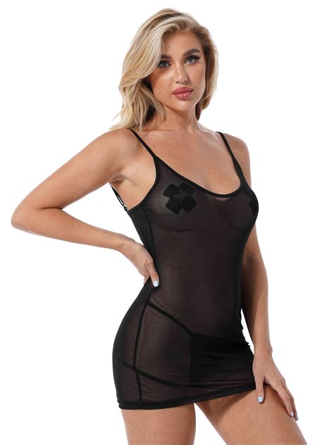 Sexy See Through Black Mesh Chemise Snazzyway