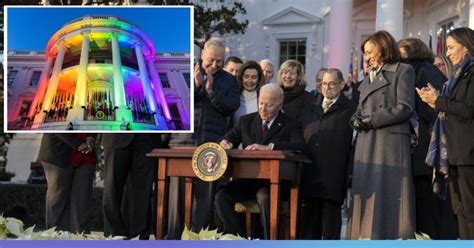 in landmark move us president joe biden signs same sex marriage bill white house lights up