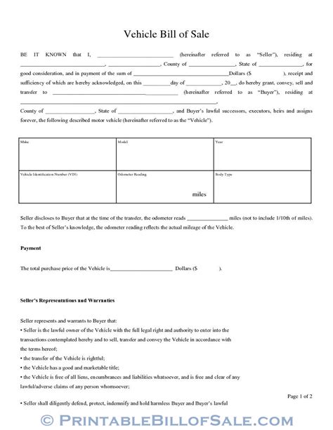 Free Printable Blank Bill Of Sale Pdf Bill Of Sale Form Images