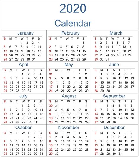 Yearly Monday To Sunday Calendar 2020 With Week Numbers Calendar
