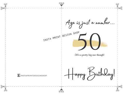 Printable Happy 50th Birthday Card Age Is Just A Number Funny Etsy