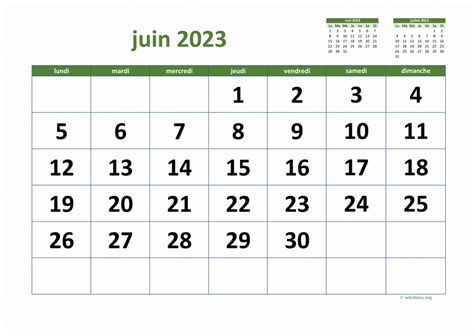 Calendrier Juin 2023