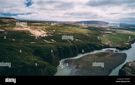 Aerial View Of Greenery With River In Iceland Drone Stock Photo Alamy