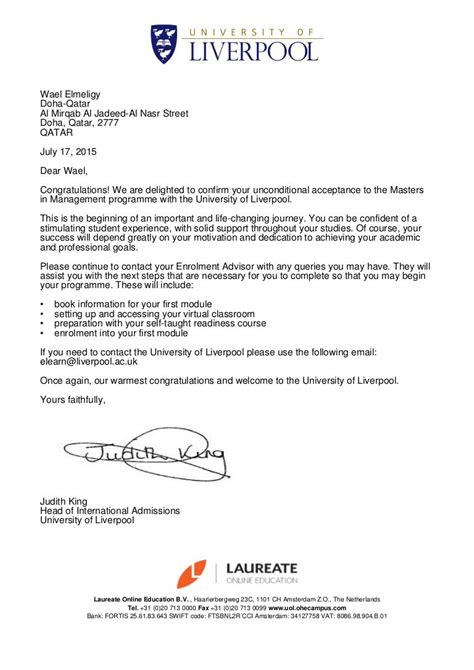 Liverpool Admission Letter