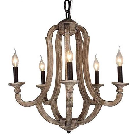 Docheer Cottage Vintage 5 Light Wood Metal Chandeliers Shabby Chic