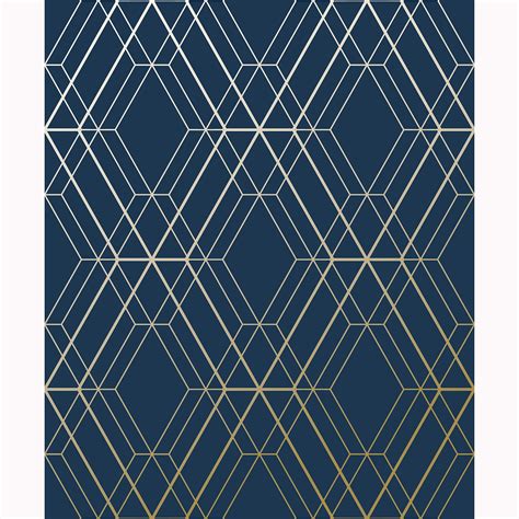 Metro Diamond Geometric Wallpaper Navy Blue Gold Wow003 World Of