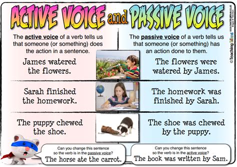 To change an active voice sentence to a passive voice sentence:make the object of the active sentence into the subject of the passive sentence.use the verb to be in the same tense as the main verb of the active sentence.use the past participle of the main verb of the active sentence. Active and Passive Voice - Mr. Parson's