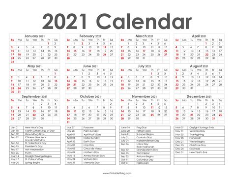 2021 Calendar Printable One Page 2021 Calendar Printable Pdf