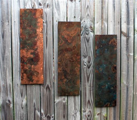 Copper Wall Art Copper Patina Art Trio Abstract Art Copper Etsy