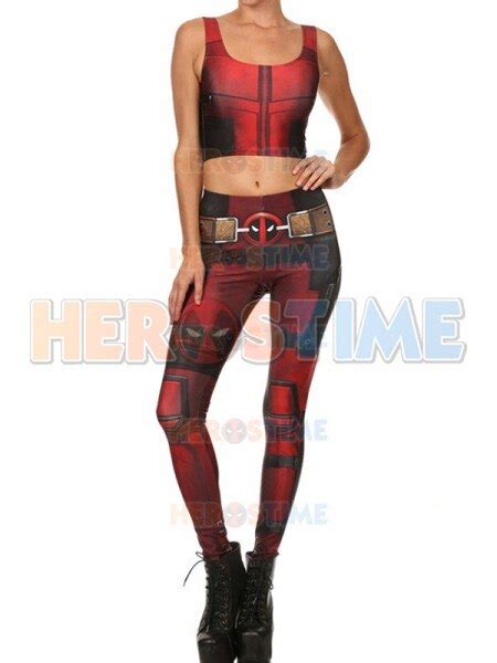 Fashion Newest Lady Deadpool Superhero Print Vest Top Fitting Leggings