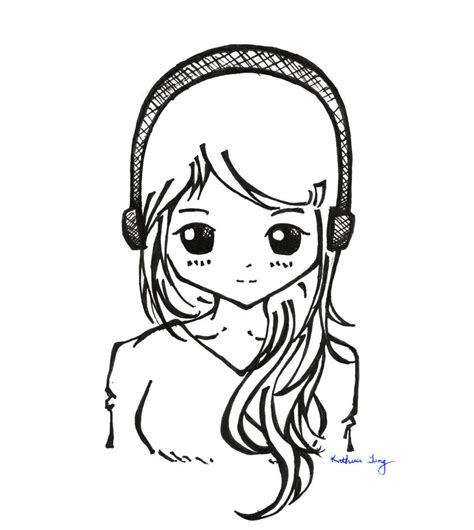 Girl W Headphones Lineart By Rinchan143 On Deviantart