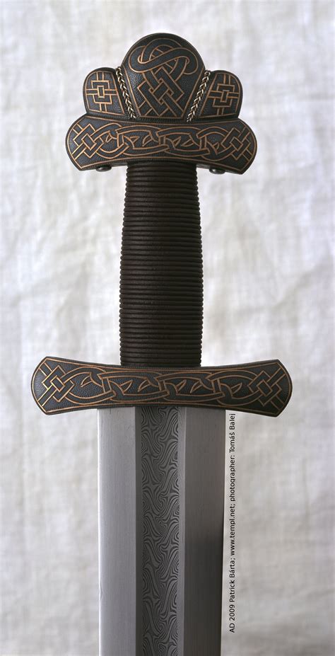 Recreation Viking Sword By Patrick Bárta With Hand Inlaid Copper Hilt Detailing And A Proper