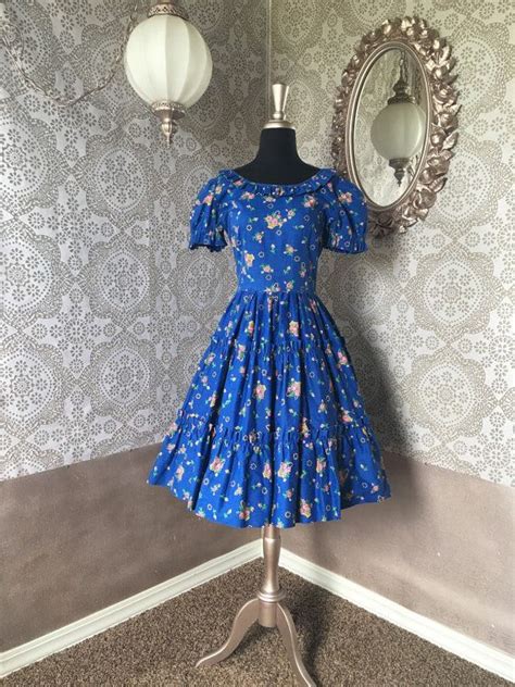 Vintage 1970s Blue Floral Print Tiered Square Dancing Etsy Dance