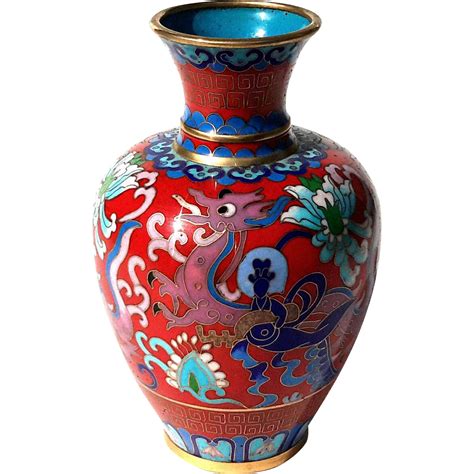 vintage signed chinese cloisonne dragon vase from stephenakramer on ruby lane