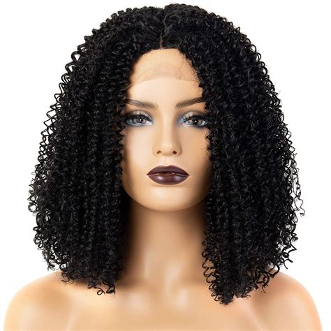 Afro Kinky Curly Lace Front Wigs For African American Women 1b Off
