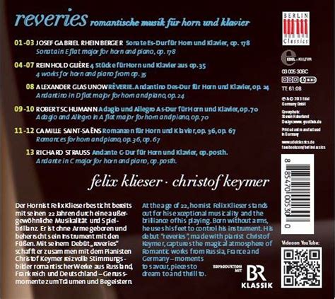 Felix Kleiser And Christof Keymer Reveries Romantic Music For Horn An Piano Cd