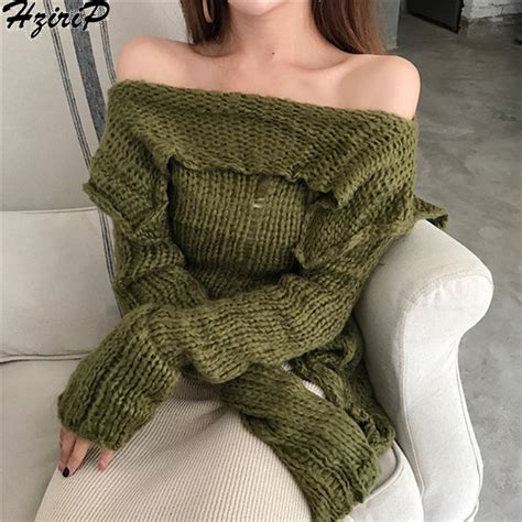 Hzirip Korean Version Women Sweet Sweaters 2018 Autumn Winter Slash Neck Knitted Solid Pullovers