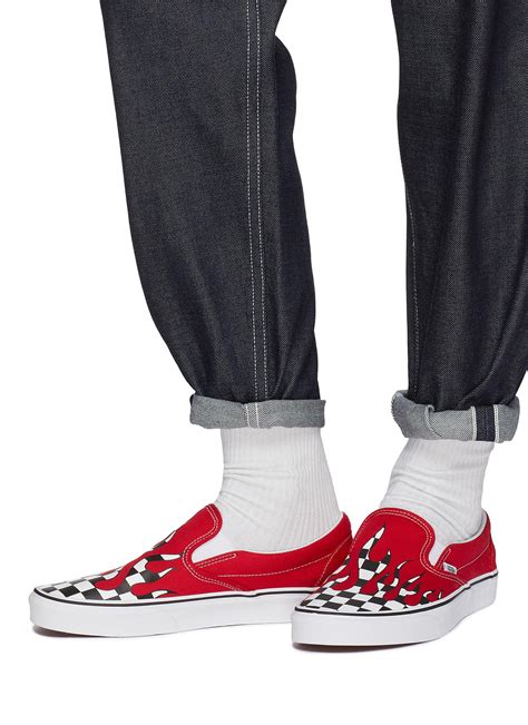 Vans Slip On Checkerboard Flame Red Worn By Rauw Alejandro