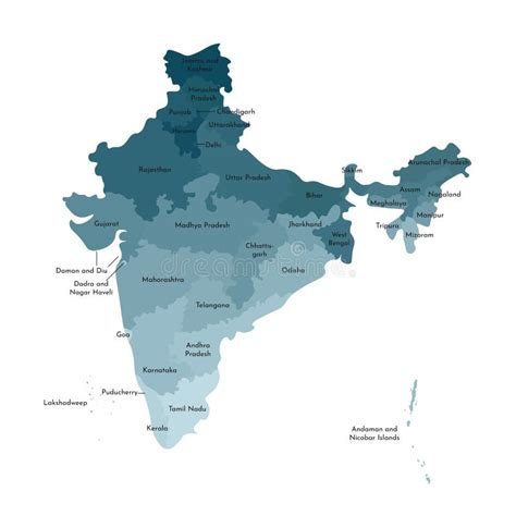 Ilustração Isolada Vetor Do Mapa Administrativo Simplificado Da Índia