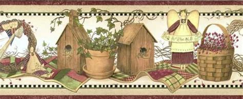 Free Download Wallpaper Border Country Angels Birdhouses Baskets Quilts