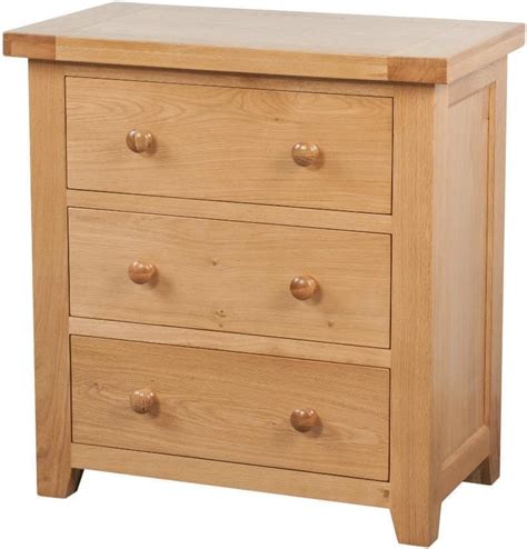 Devon Solid Oak 3 Drawer Chest Of Drawersfully Assembled Chest Of