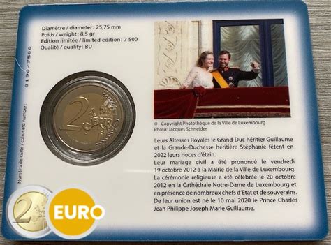 2 Euros Luxembourg 2022 Mariage Guillaume Et Stéphanie Bu Fdc Coincard