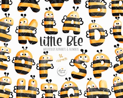 Little Bee Alphabets And Numbers Honey Bee Alphabet Bee Etsy