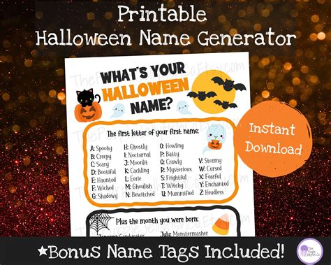 Whats Your Halloween Name Game Halloween Game Printable Etsy