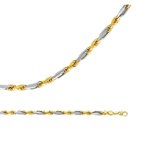 Gemapex Rope Chain Solid 14k Yellow White Gold Necklace Twisted Heavy