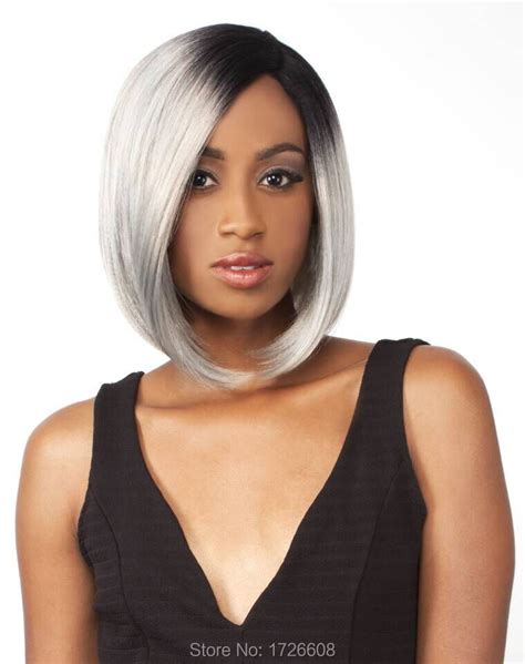 Cheap Synthetic Hair Short Straight Grey Bob Wig Sexy Ombre Beyonce