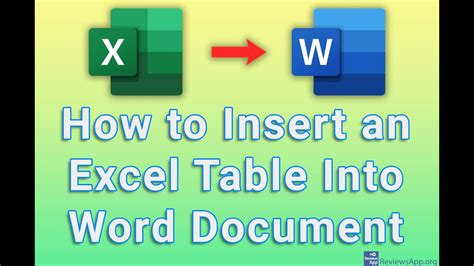 How To Insert An Excel Table Into Word Document Youtube