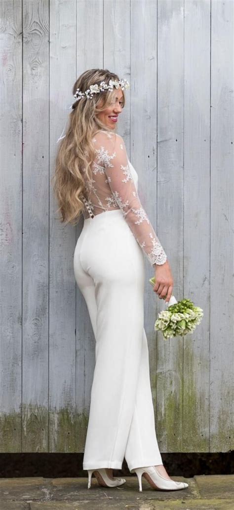 our most bridal of bridal jumpsuits the beautiful linford has elegant sheer sleeves
