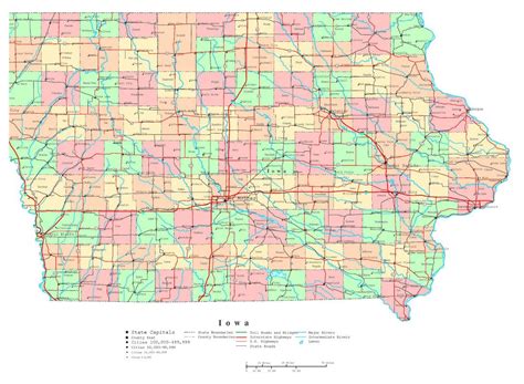 Large Detailed Administrative Map Of Iowa State With Roads Highways