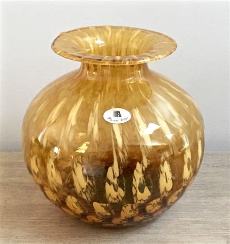 Vintage Amber Glass Vase Hand Blown Italian Murano Art Glass