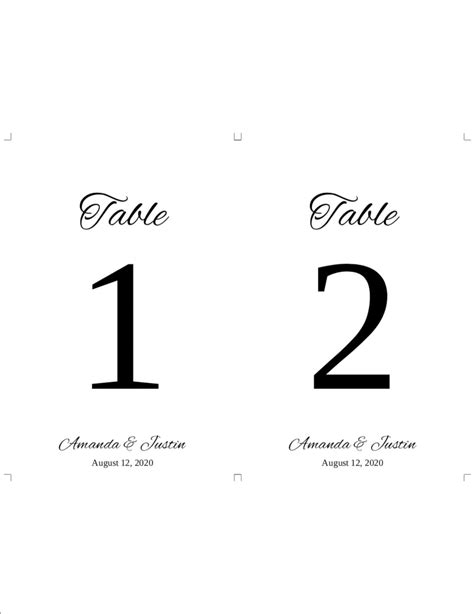 Printable Wedding Table Numbers