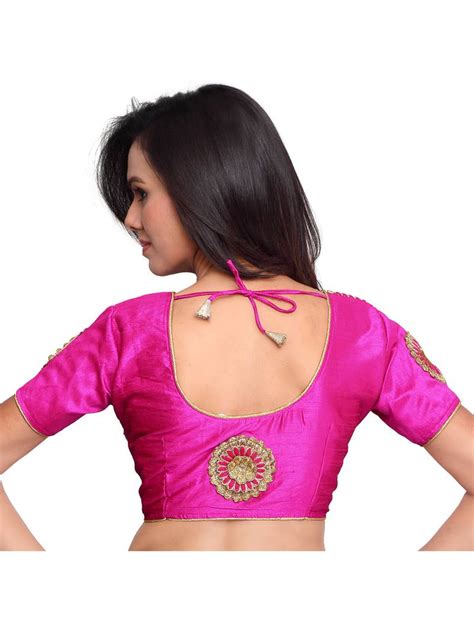 Buy Pink Color Raw Silk Embroidered Readymade Latest Blouse Designs Online