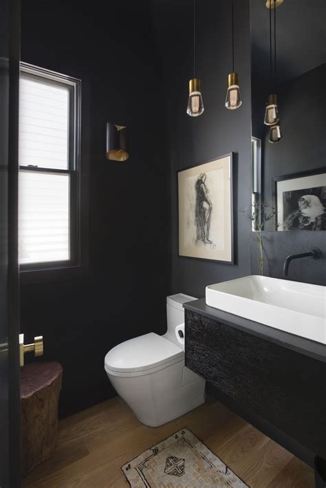 Contemporary Powder Room With Floating Vanity In Black