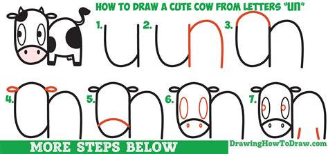 Easy four drawing idea step by step with pencil: How to Draw a Cute Cartoon Kawaii Cow Easy Step by Step Drawing Tutorial for Kids - How to Draw ...