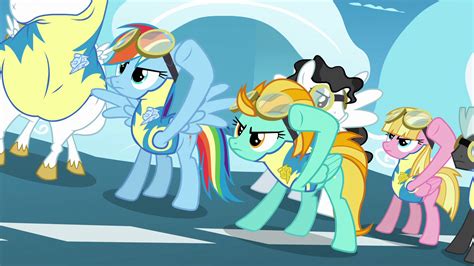 Image Rainbow Dash And Lightning Dust Putting Goggles On