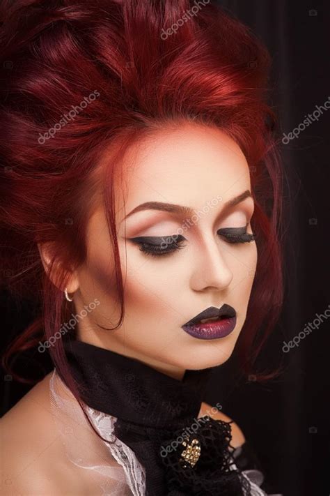 Sexy Woman With Gothic Makeup And Red Hair — Stock Photo