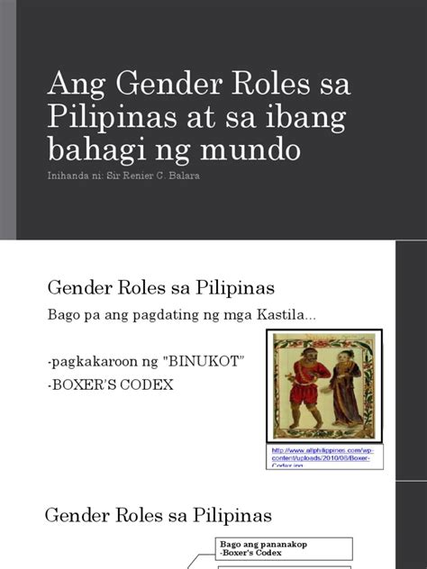 Gender Roles Sa Pilipinas At Sa Ibang Bahagi Ng Mundo Pdf