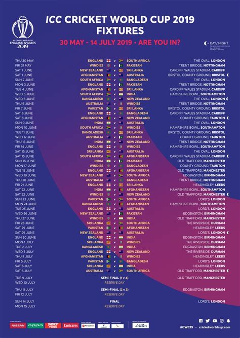 Последние твиты от fifa world cup (@fifaworldcup). ICC Cricket World Cup 2019 Full Schedule, Venues, Date ...